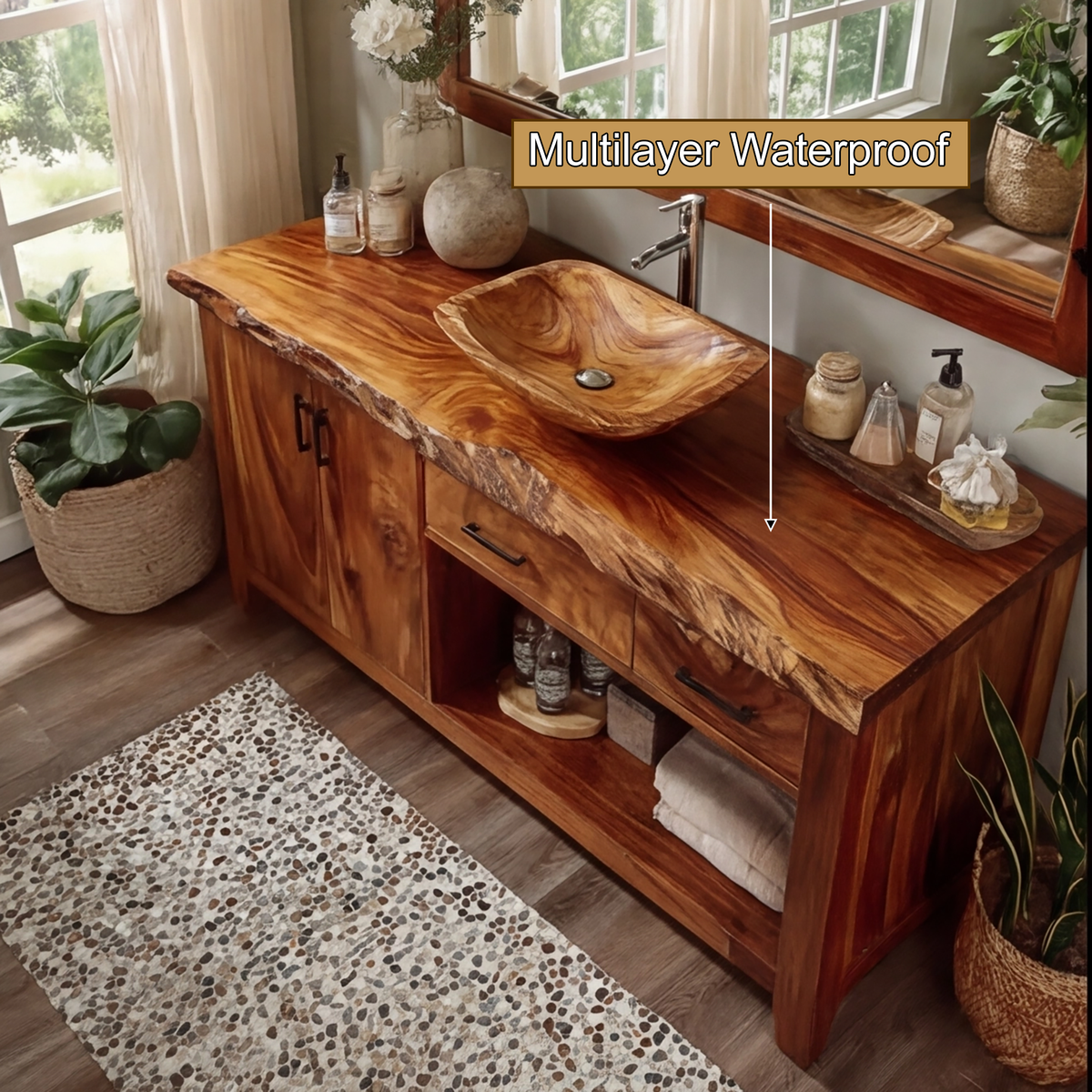 Eldorin Live Edge Solid Wood Freestanding Bathroom Vanity With Cabinet